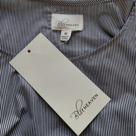 Y Blu Heaven Women's Grey Striped Long Tie Statement Sleeve Top Blouse NWT M - Picture 12 of 13